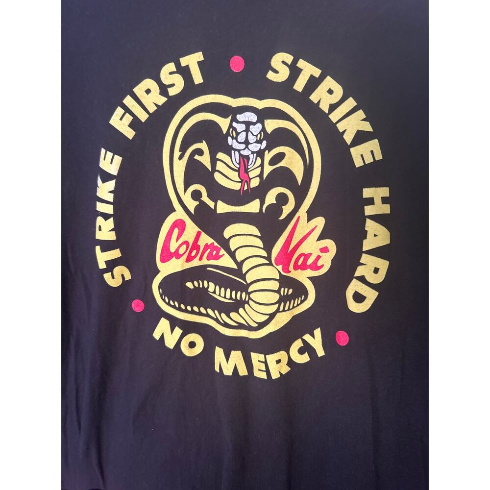 Cobra Kai Short Sleeve Tshirt XL Black Strike First, Strike Hard, No Mercy